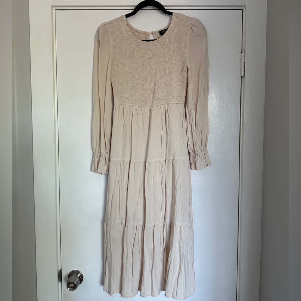 Zesica Women’s Long Puff Sleeve Elastic Waist Smocked Flowy Tiered Midi Dress